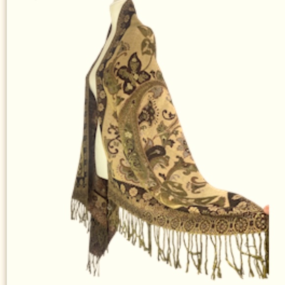 Pashmina Shawl Boho Metallic Thread Fringe - Picture 5 of 10